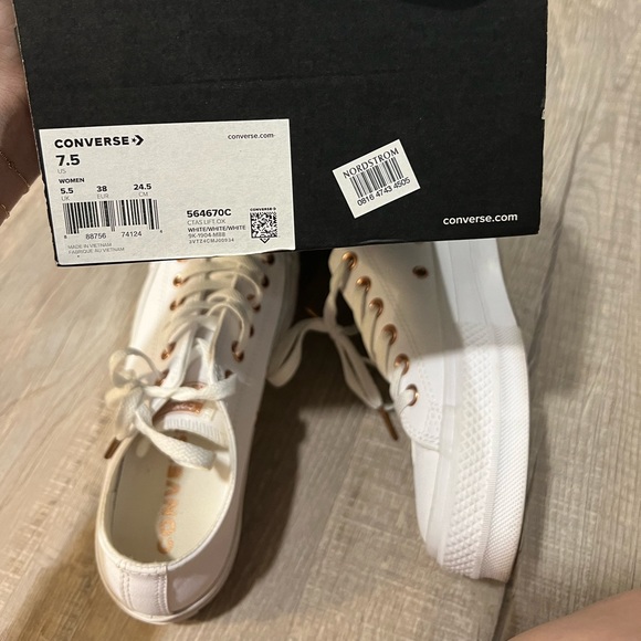 Converse Faux Leather White Platform All Stars with Rose Gold Metal - Picture 6 of 6